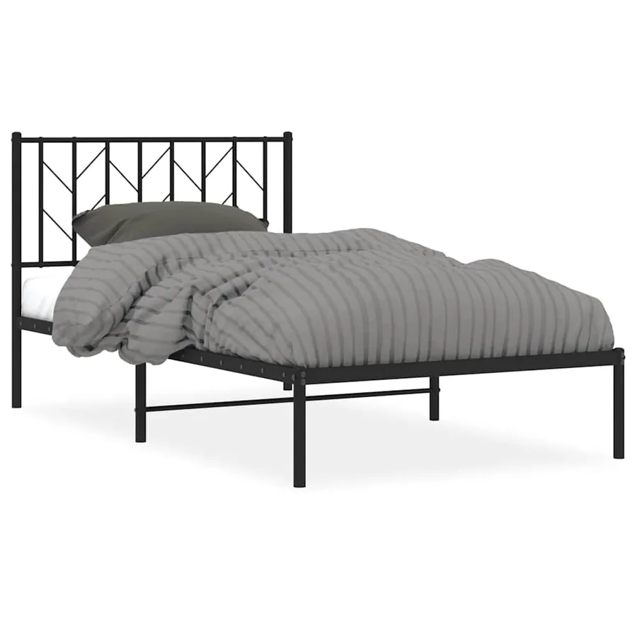 Cadre de lit métal sans matelas avec tête de lit noir 100x200cm - 2