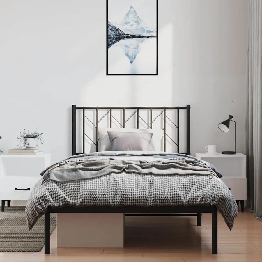 Cadre de lit métal sans matelas avec tête de lit noir 100x200cm - 3