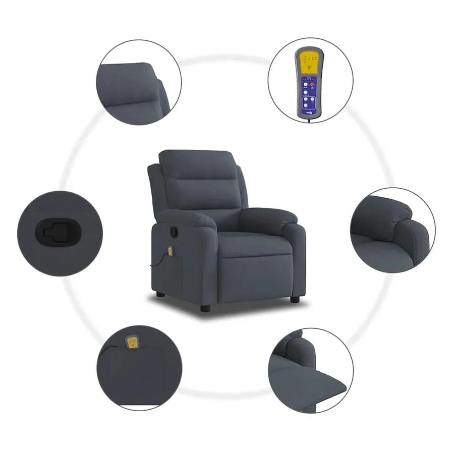Fauteuil de massage inclinable gris foncé velours - 7