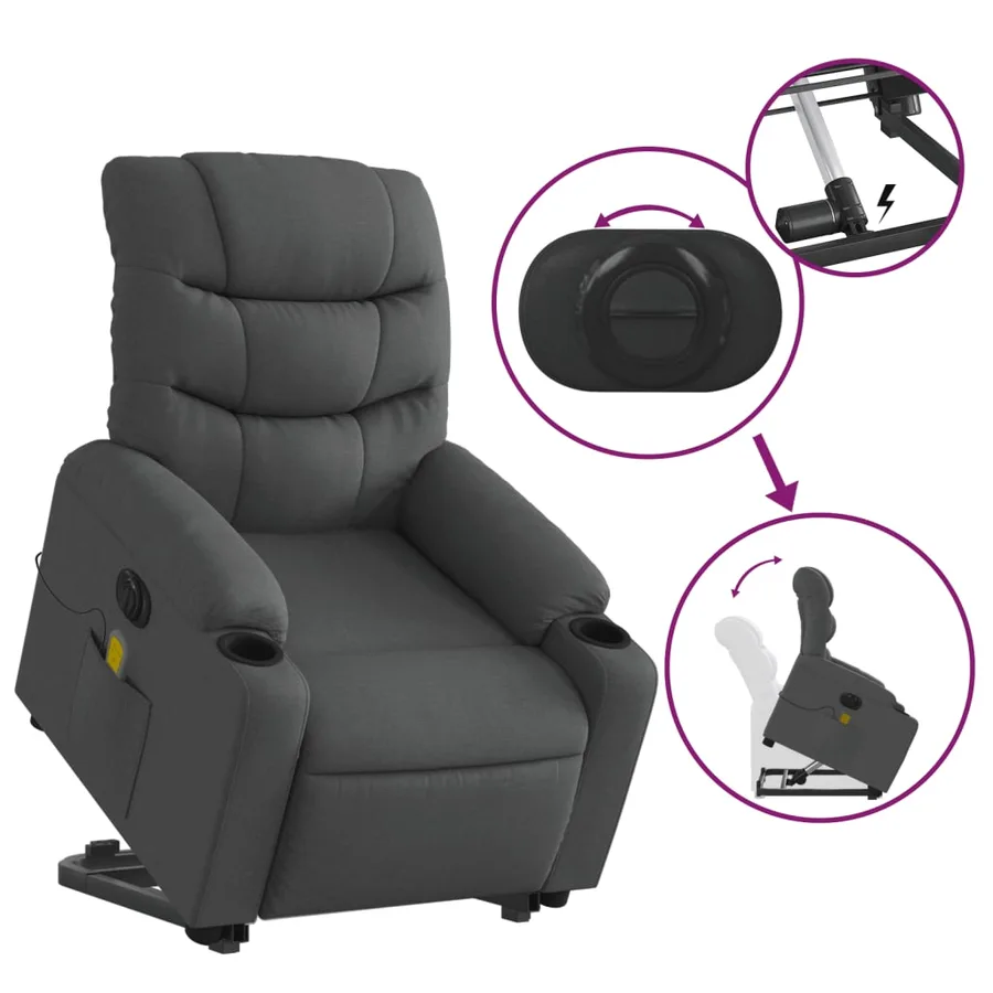 Fauteuil inclinable de massage électrique Gris foncé Tissu - 11