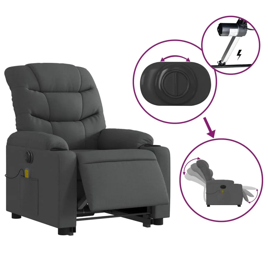 Fauteuil inclinable de massage électrique Gris foncé Tissu - 6