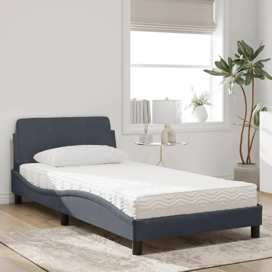 Lit avec matelas Dover gris foncé 100x200 cm velours - 3