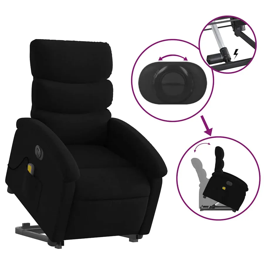 Fauteuil inclinable de massage électrique Noir Tissu - 11