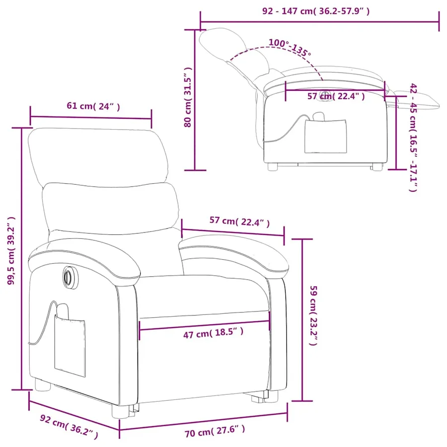 Fauteuil inclinable de massage électrique Noir Tissu - 17
