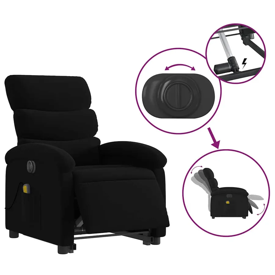 Fauteuil inclinable de massage électrique Noir Tissu - 6