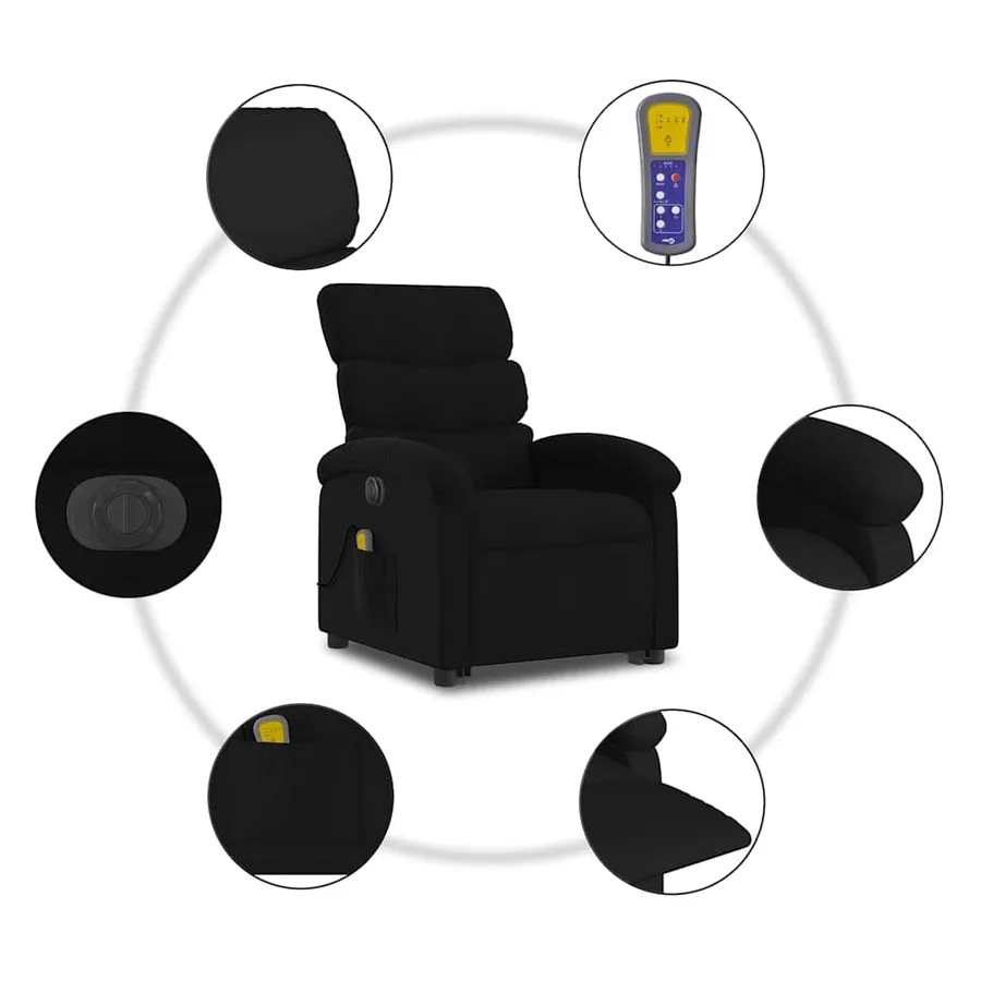 Fauteuil inclinable de massage électrique Noir Tissu - 8