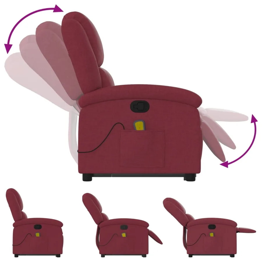 Fauteuil inclinable de massage Rouge bordeaux Tissu - 7
