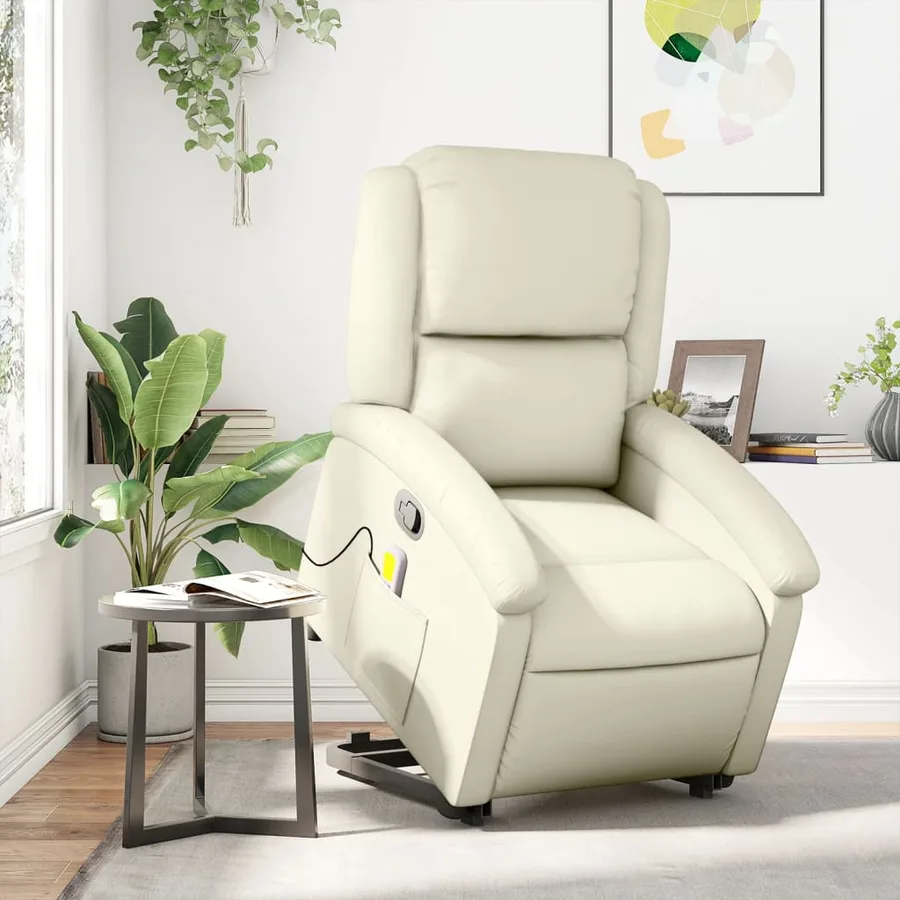 Fauteuil inclinable de massage Crème Similicuir - 15