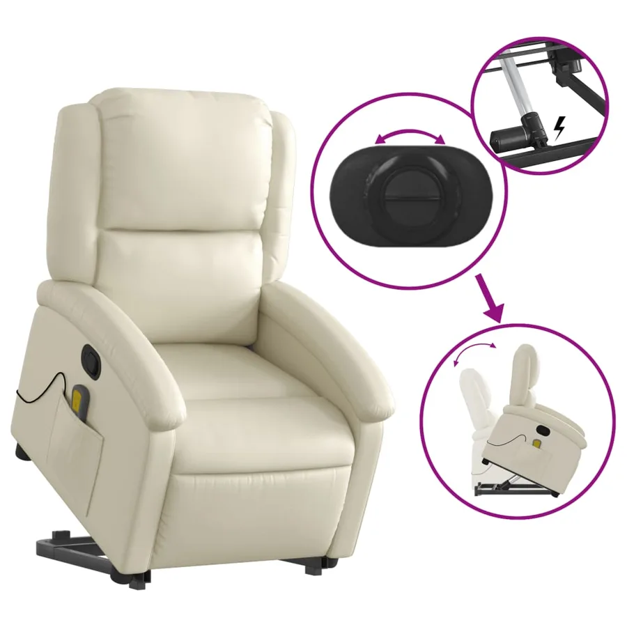 Fauteuil inclinable de massage Crème Similicuir - 6