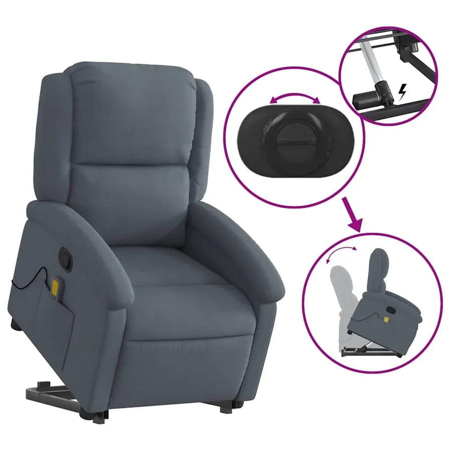 Fauteuil de massage inclinable Gris foncé Velours - 6