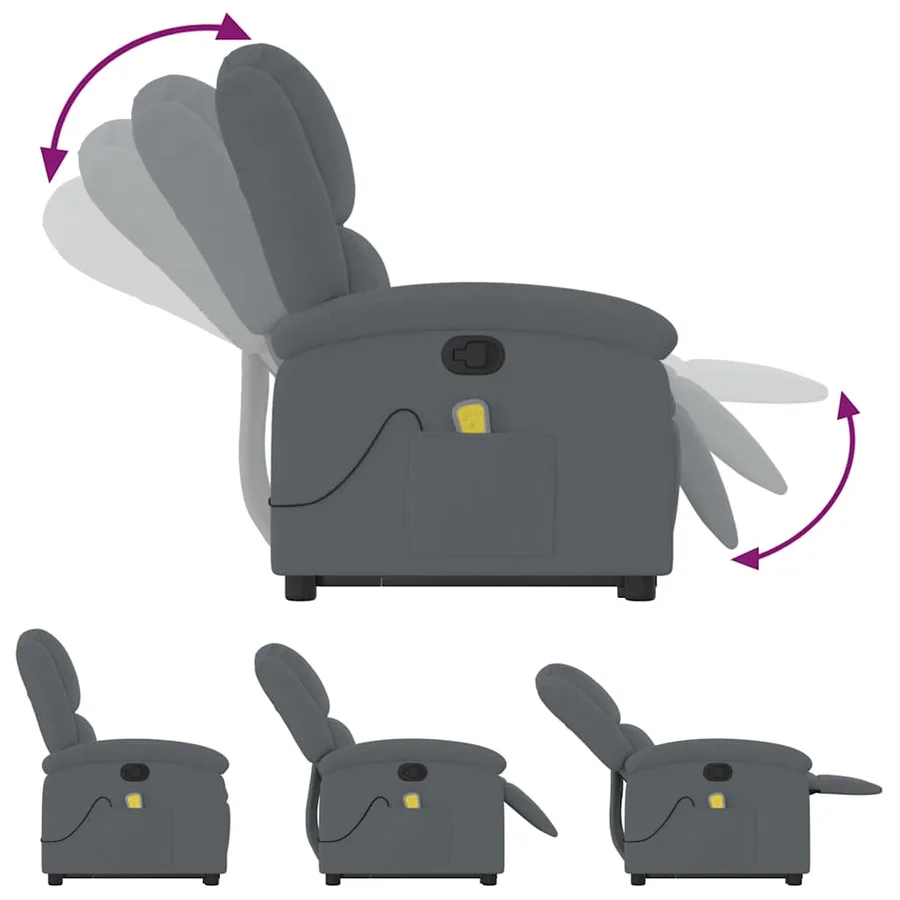 Fauteuil de massage inclinable Gris foncé Velours - 7