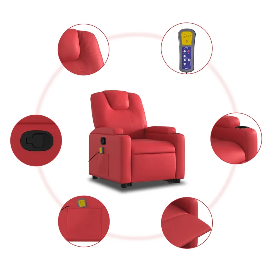 Fauteuil inclinable de massage Rouge Similicuir - 8