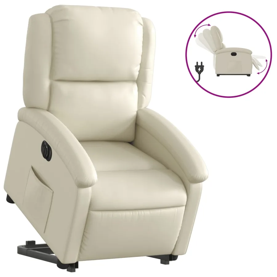 Fauteuil inclinable électrique crème similicuir - 2