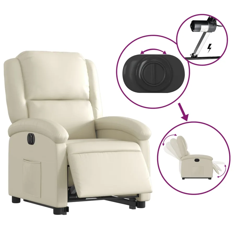 Fauteuil inclinable électrique crème similicuir - 6