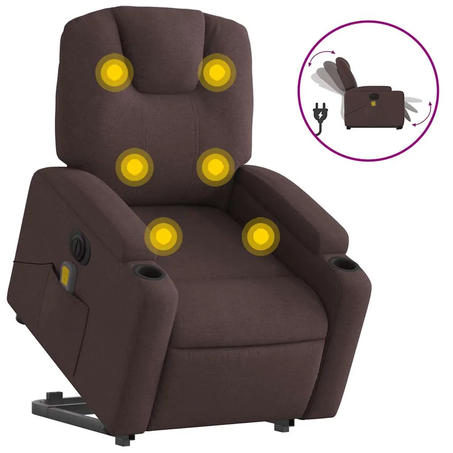 Fauteuil inclinable de massage électrique Marron foncé Tissu - 2