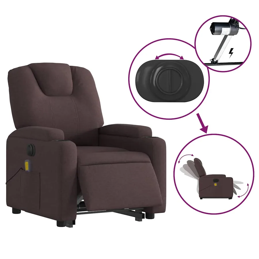 Fauteuil inclinable de massage électrique Marron foncé Tissu - 6