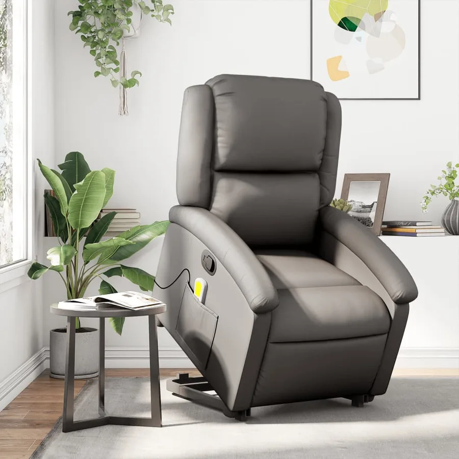 Fauteuil inclinable de massage gris cuir véritable - 15