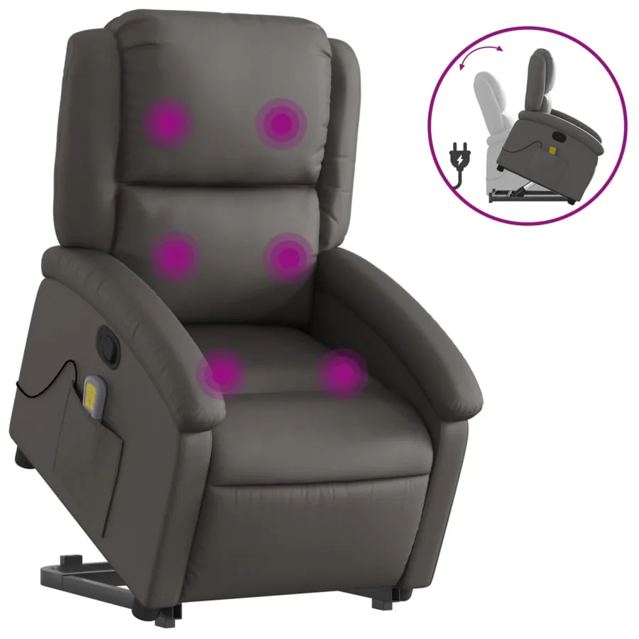 Fauteuil inclinable de massage gris cuir véritable - 2