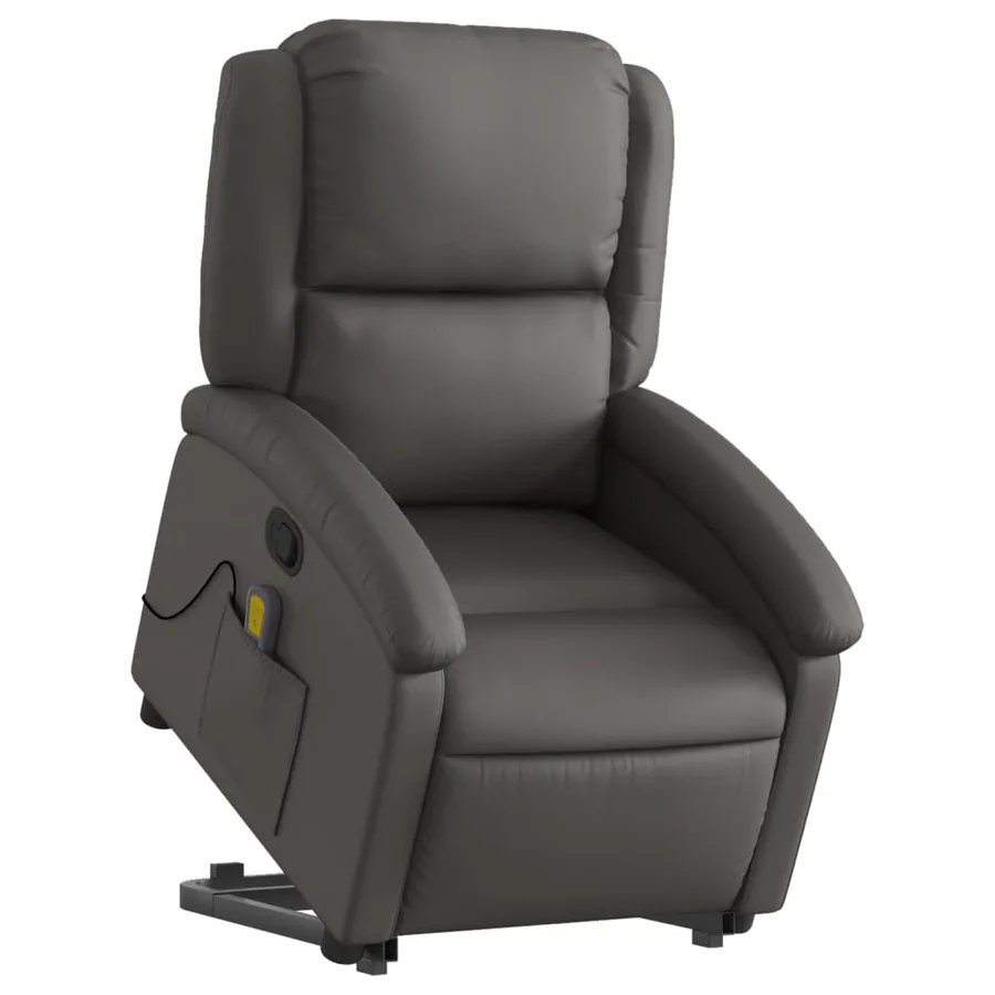 Fauteuil inclinable de massage gris cuir véritable - 3