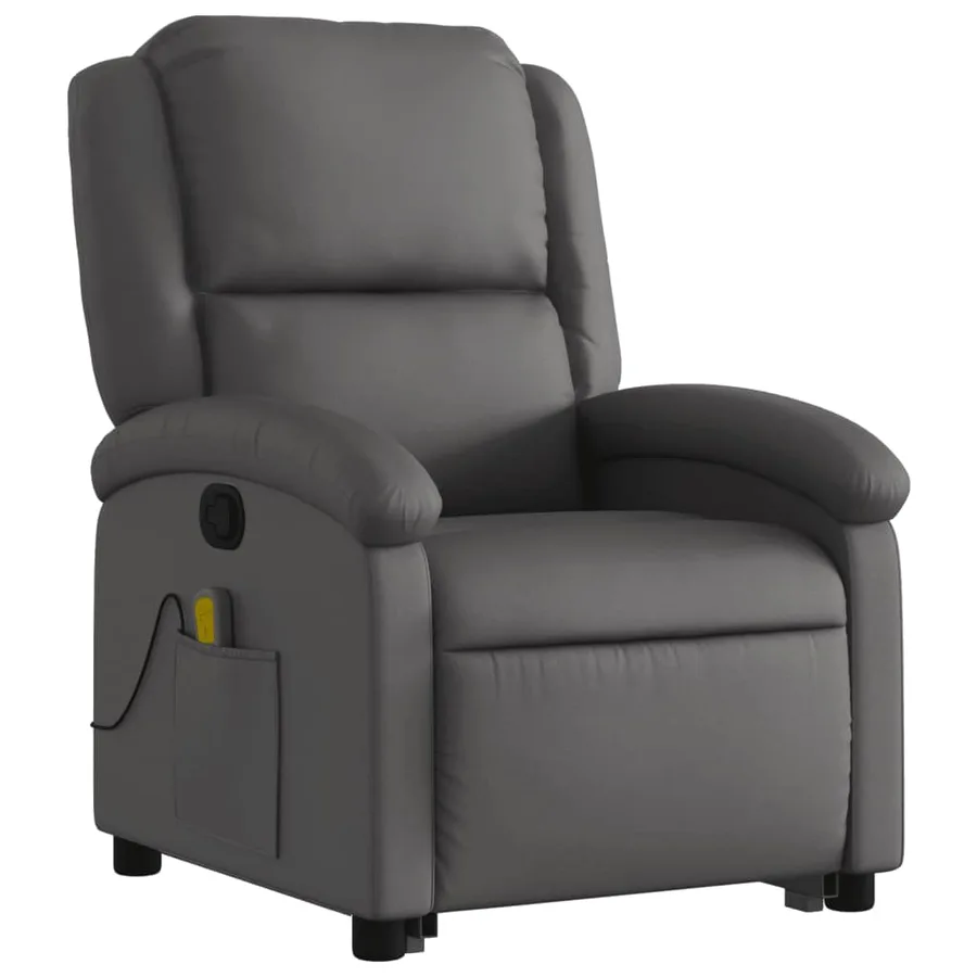 Fauteuil inclinable de massage gris cuir véritable - 4