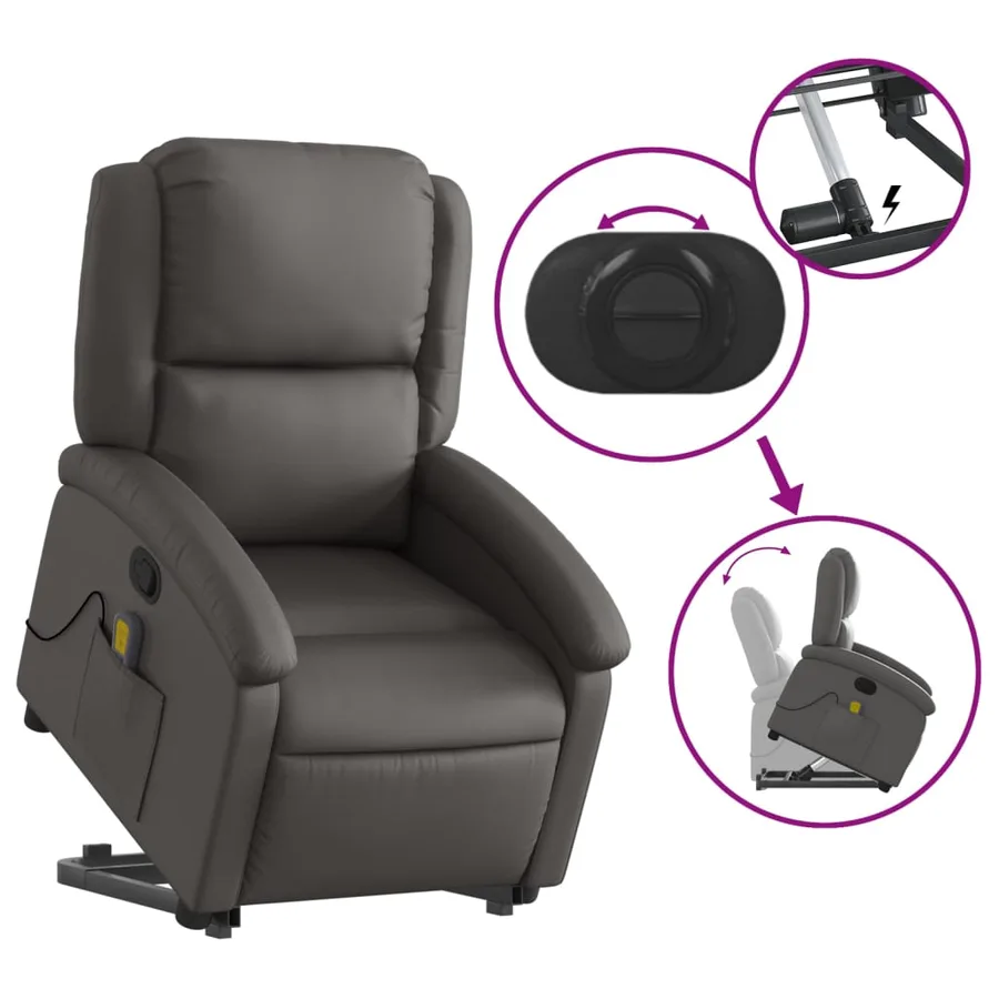 Fauteuil inclinable de massage gris cuir véritable - 6