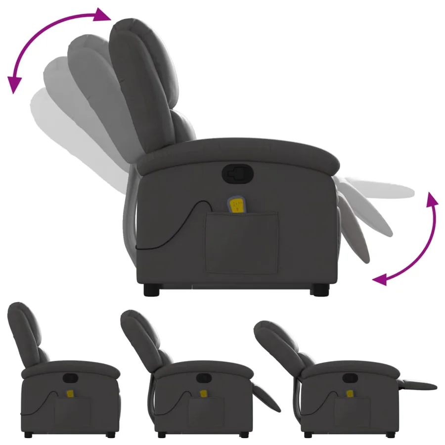 Fauteuil inclinable de massage gris cuir véritable - 7