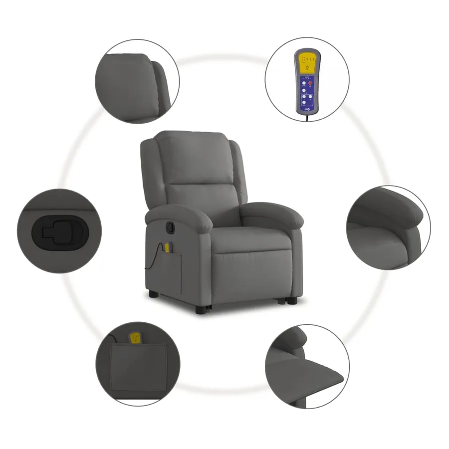 Fauteuil inclinable de massage gris cuir véritable - 8