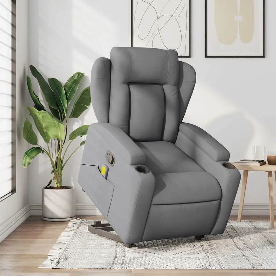 Fauteuil de massage inclinable Gris clair Tissu - 16