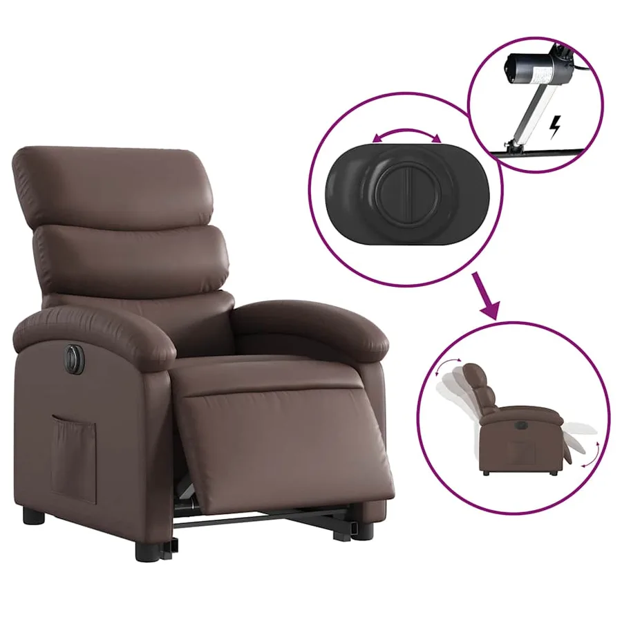 Fauteuil inclinable électrique marron similicuir - 6