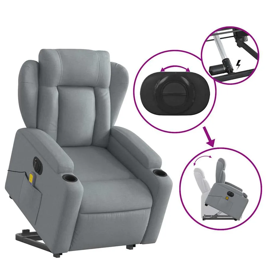 Fauteuil inclinable de massage électrique Gris clair Tissu - 11