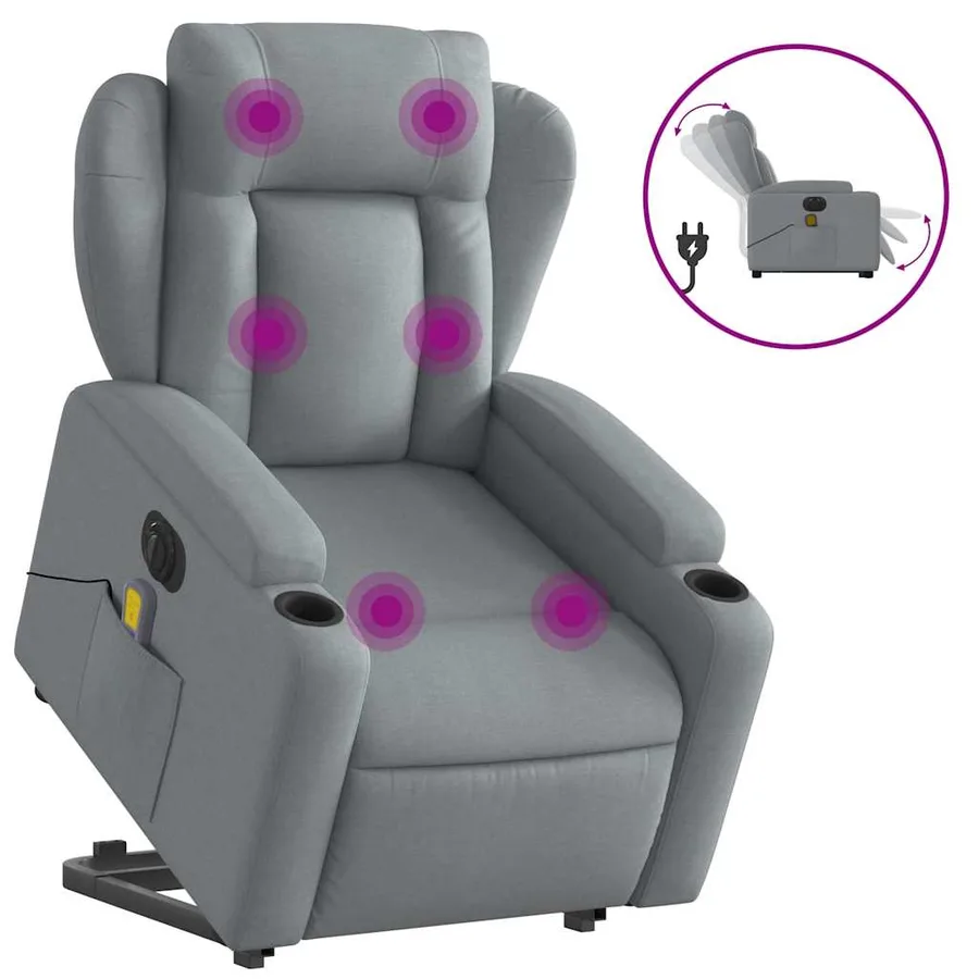 Fauteuil inclinable de massage électrique Gris clair Tissu - 2