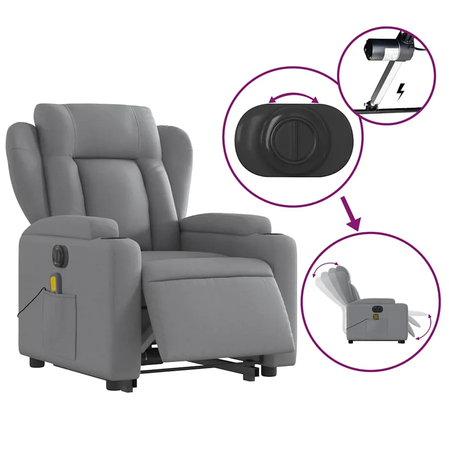 Fauteuil inclinable de massage électrique Gris clair Tissu - 6