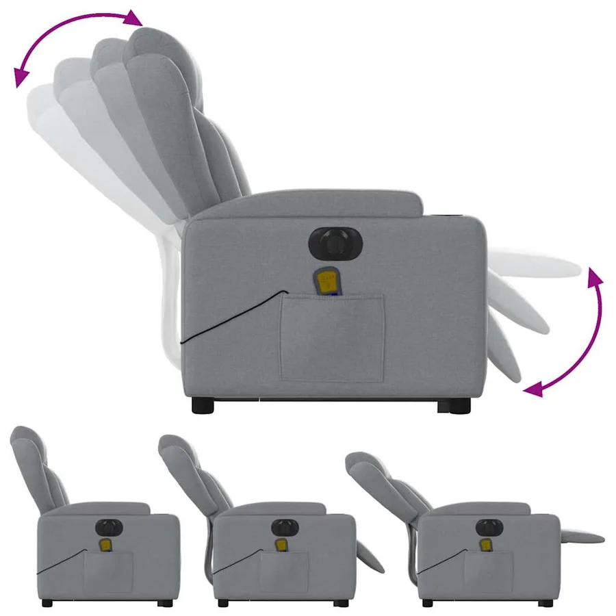 Fauteuil inclinable de massage électrique Gris clair Tissu - 7