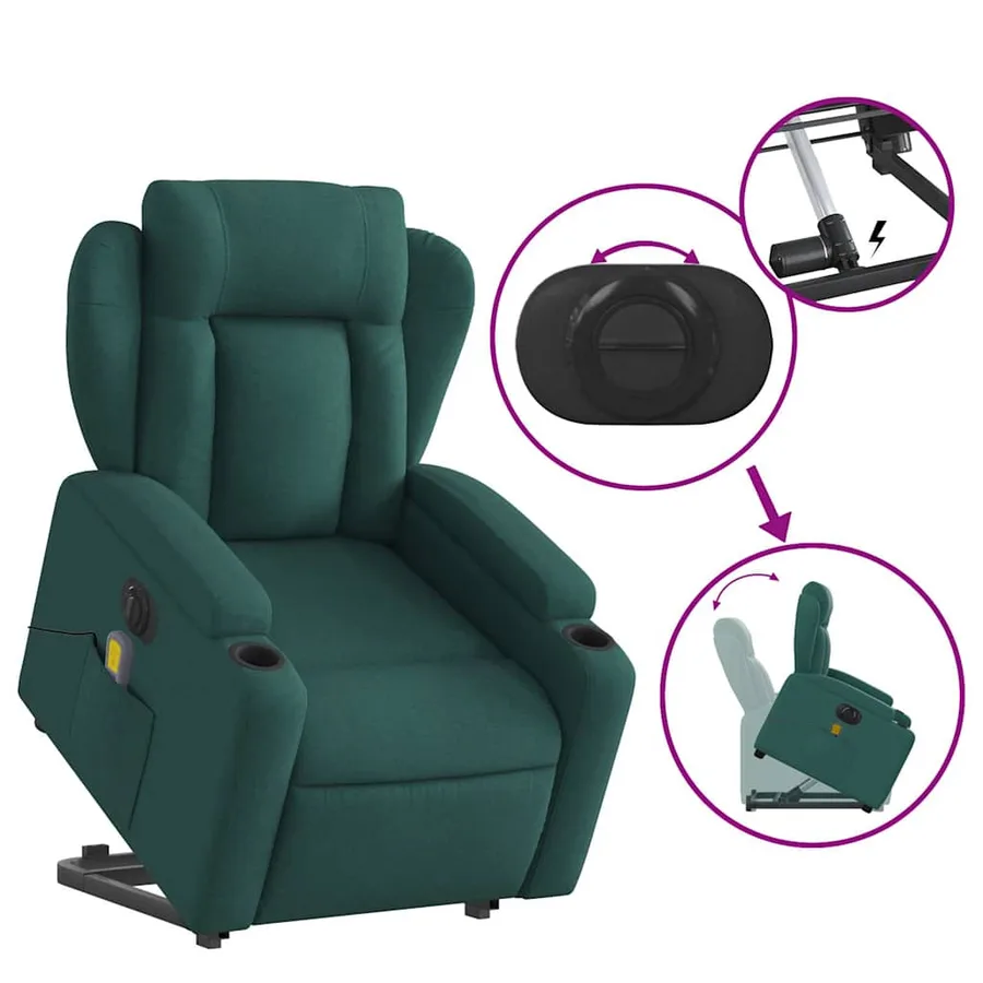Fauteuil inclinable de massage électrique Vert foncé Tissu - 11