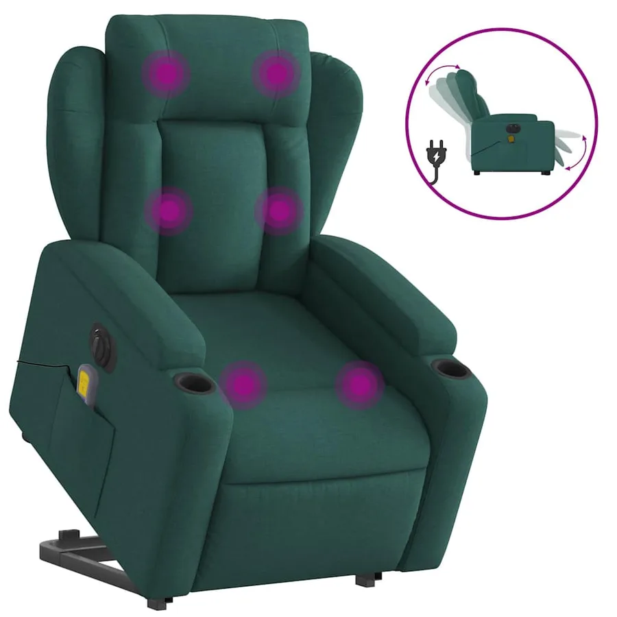 Fauteuil inclinable de massage électrique Vert foncé Tissu - 2