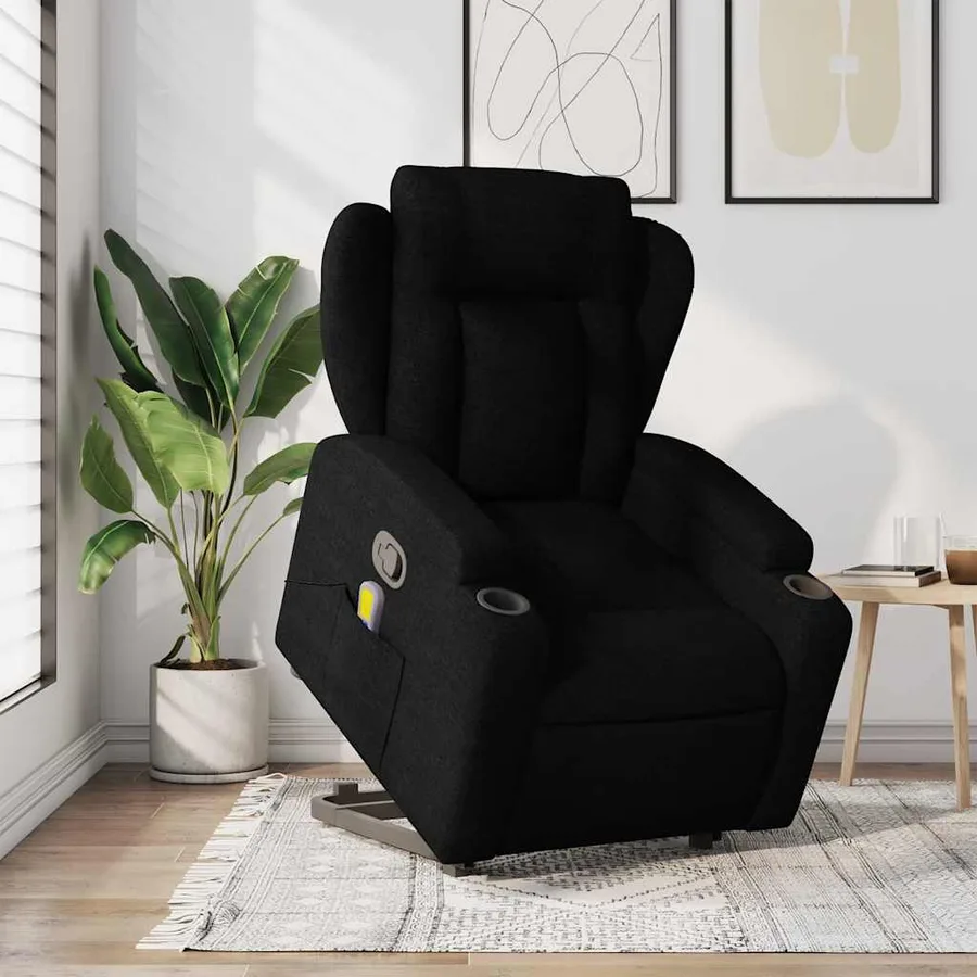 Fauteuil de massage inclinable Noir Tissu - 15