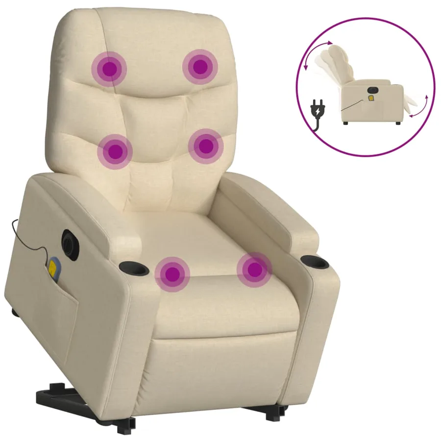 Fauteuil inclinable de massage électrique Crème Tissu - 2