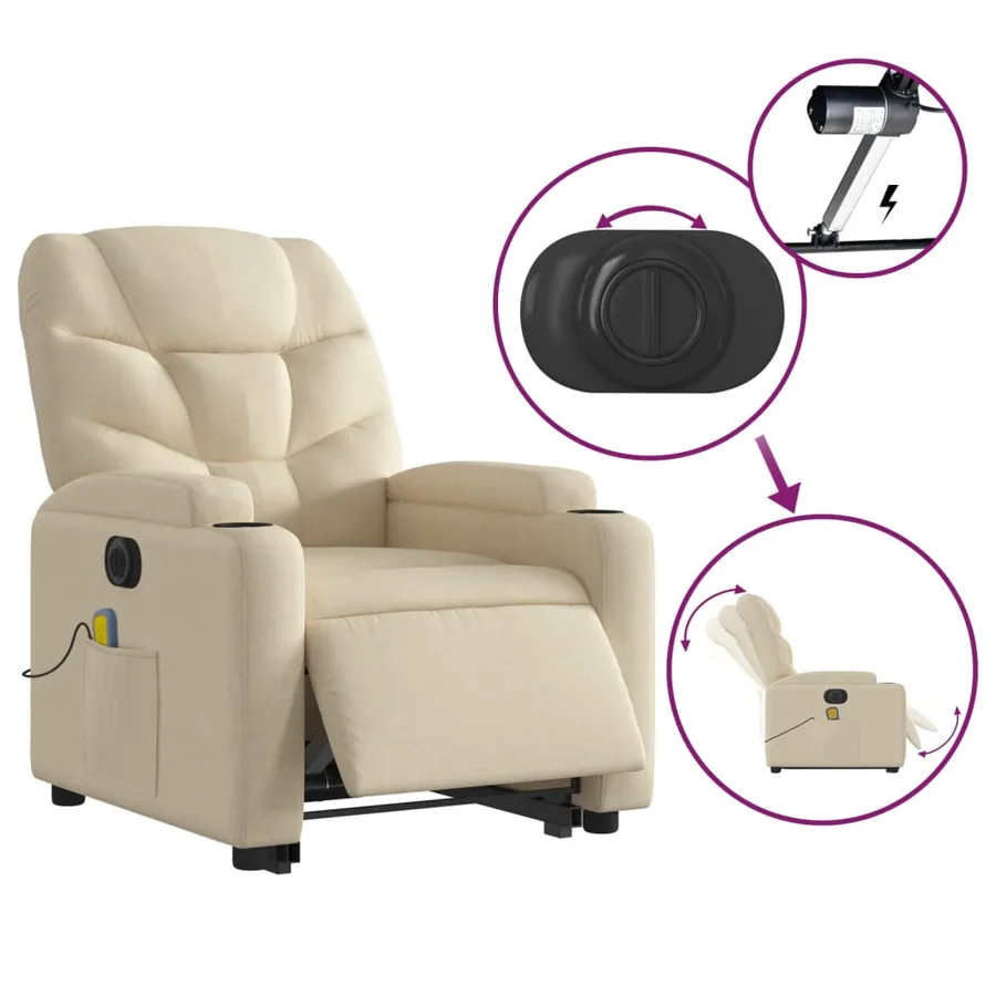 Fauteuil inclinable de massage électrique Crème Tissu - 6