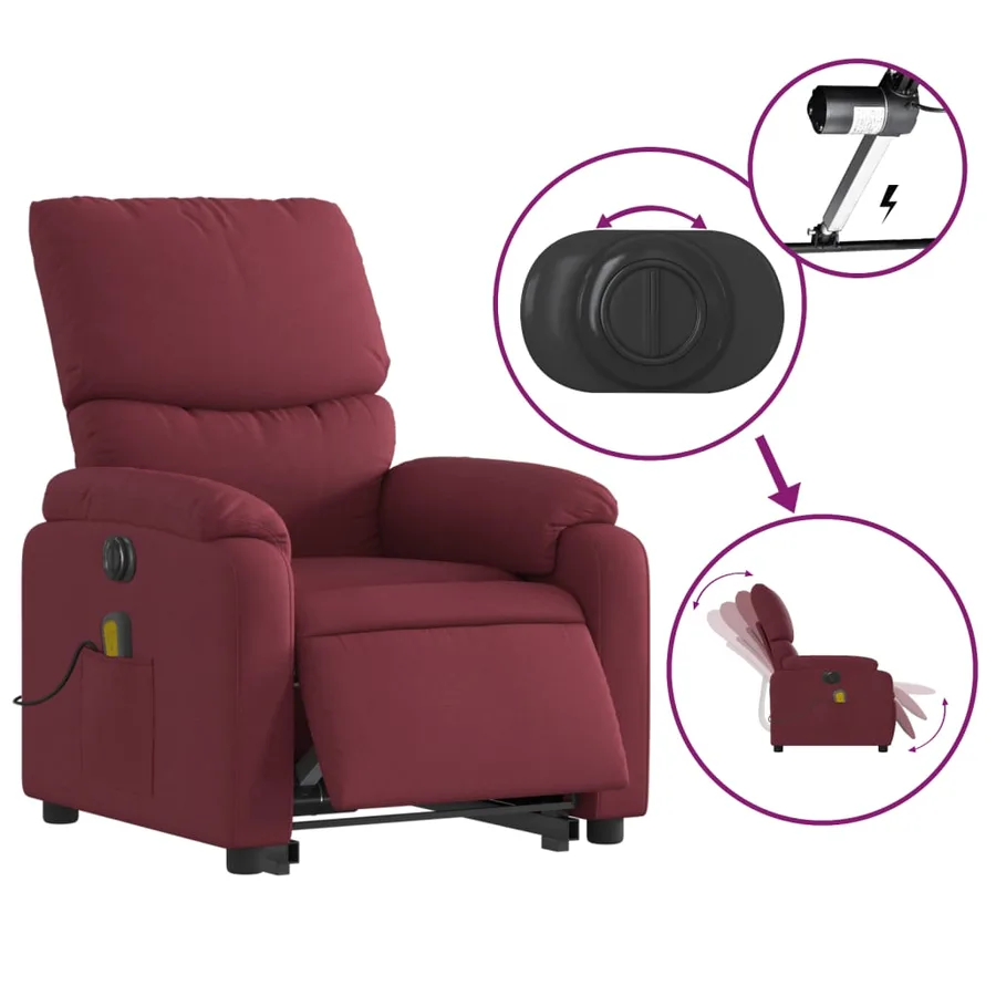 Fauteuil inclinable de massage électrique Rouge bordeaux Tissu - 6