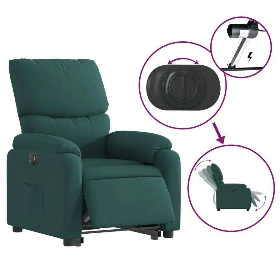 Fauteuil inclinable électrique vert foncé tissu - 6