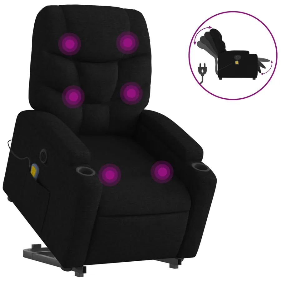 Fauteuil inclinable de massage électrique Noir Tissu - 2