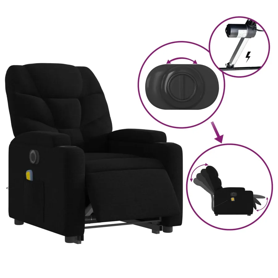 Fauteuil inclinable de massage électrique Noir Tissu - 6