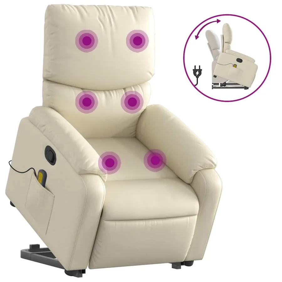 Fauteuil inclinable de massage Crème Similicuir - 2