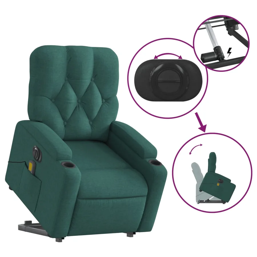 Fauteuil inclinable de massage électrique Vert foncé Tissu - 11
