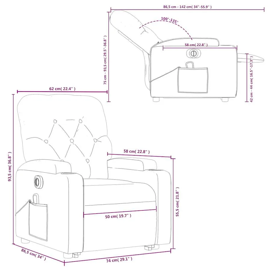 Fauteuil inclinable de massage électrique Vert foncé Tissu - 17
