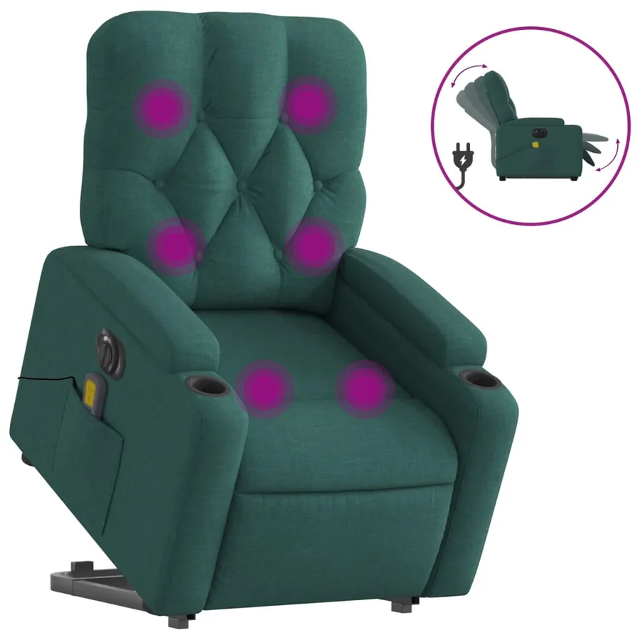 Fauteuil inclinable de massage électrique Vert foncé Tissu - 2