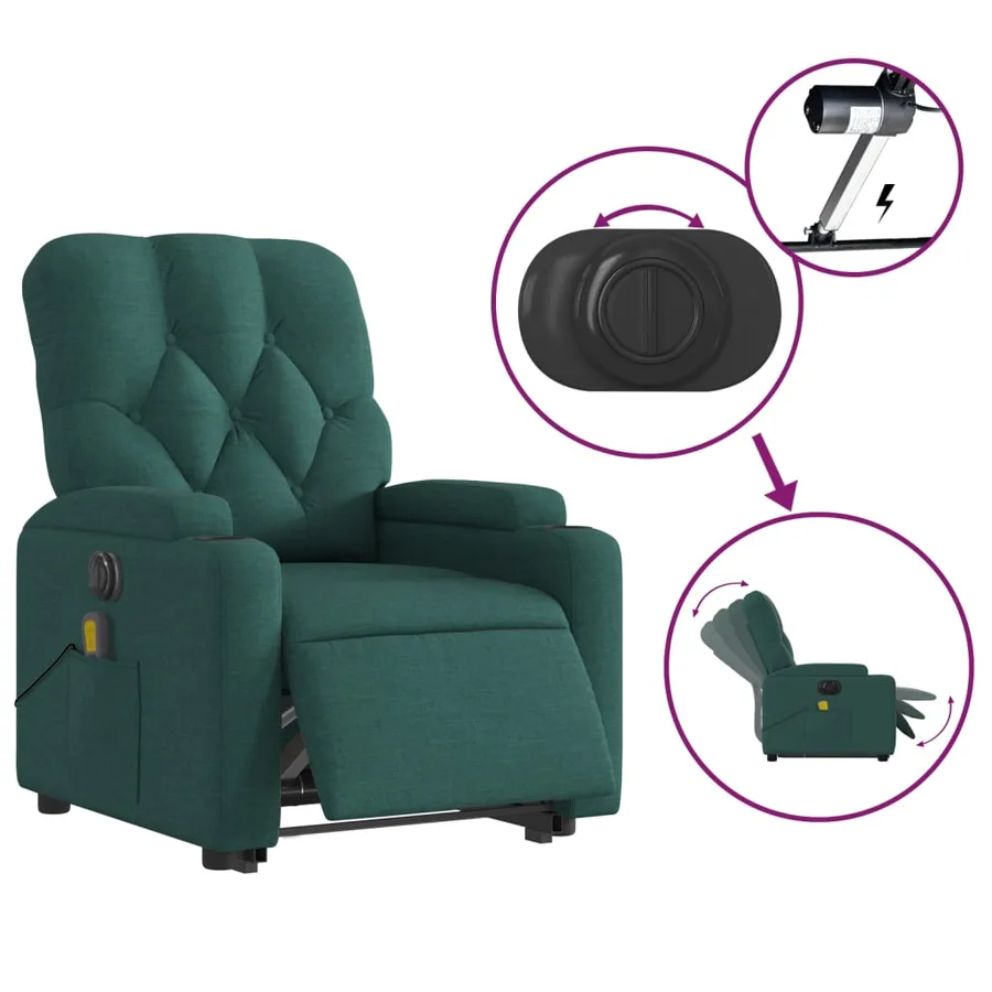 Fauteuil inclinable de massage électrique Vert foncé Tissu - 6