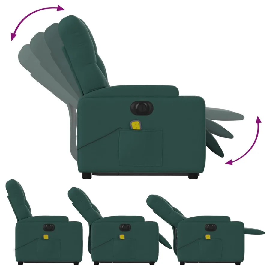 Fauteuil inclinable de massage électrique Vert foncé Tissu - 7