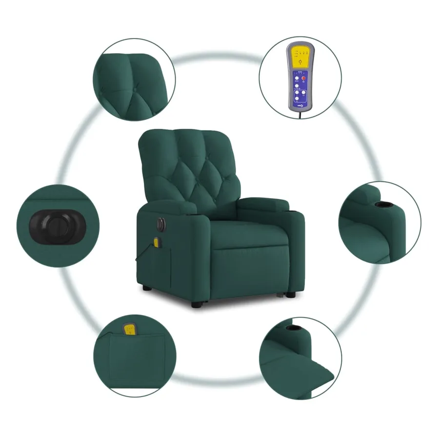 Fauteuil inclinable de massage électrique Vert foncé Tissu - 8