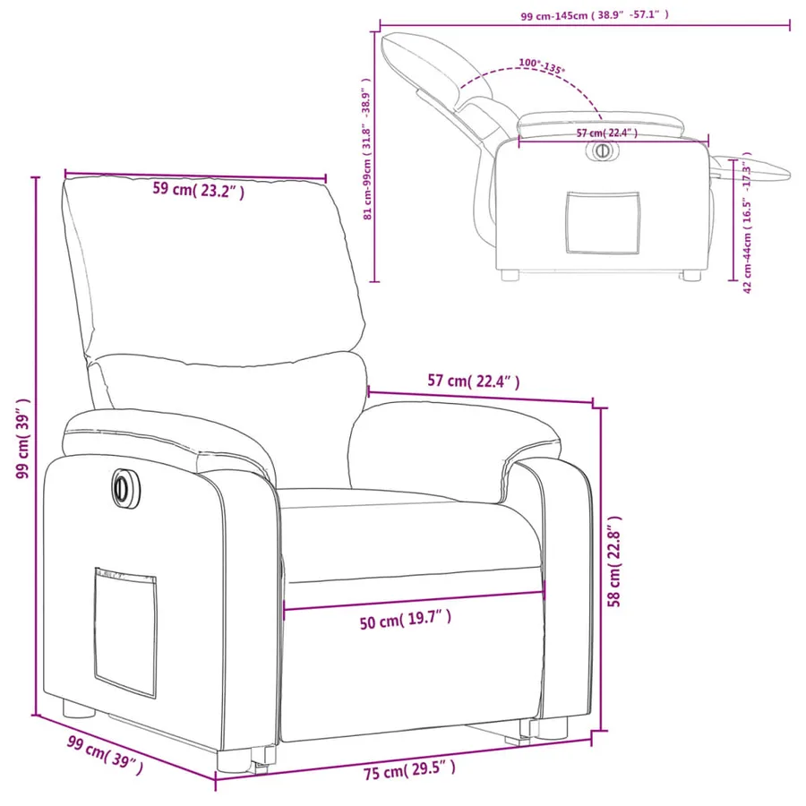 Fauteuil inclinable électrique taupe tissu - 17